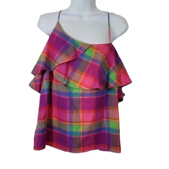 NWOT A New Day Linen Madras Plaid Asymmetrical Tank - Picture 1 of 5